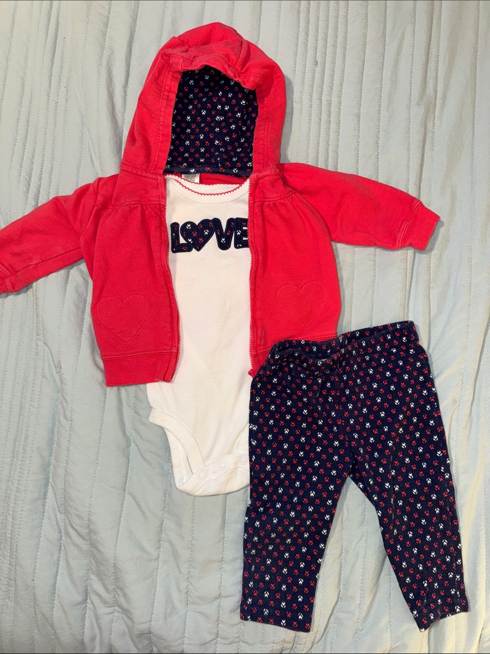 Matching Set - 3 Piece Love Hoodie, Onesie & Pants